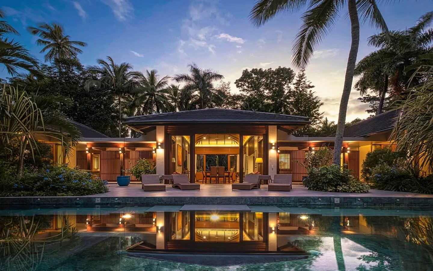 Architectural lighting Philippines — luxury residence and pool at dusk
