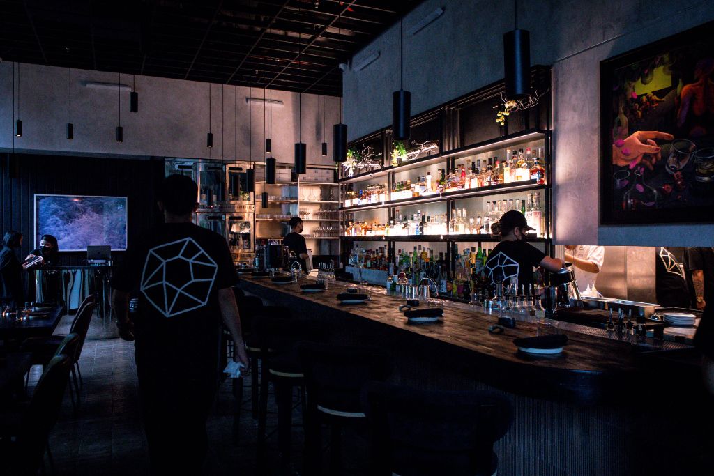 12/10 Restaurant back bar with illuminated bottle shelves